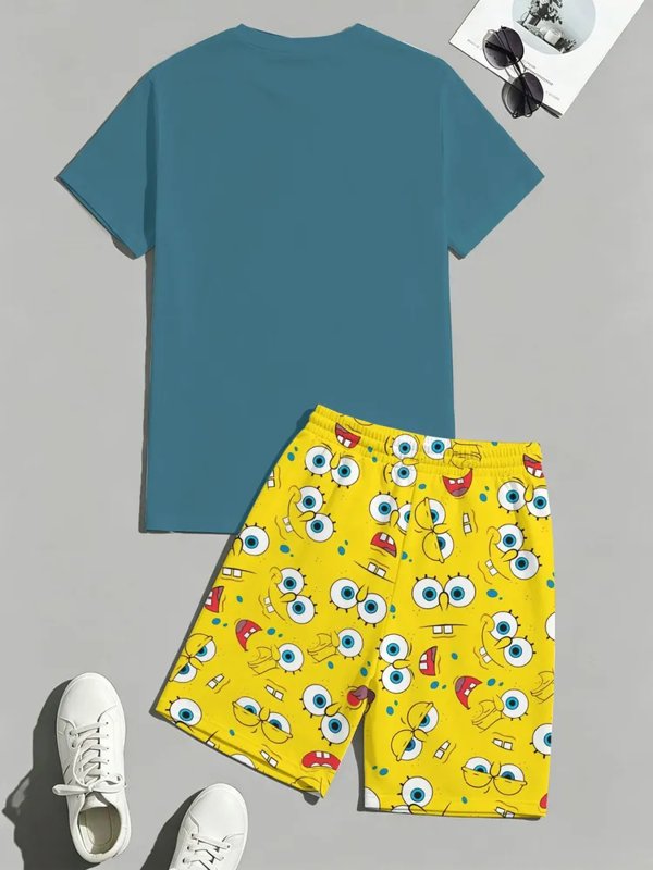 Ensemble de sport pour homme avec imprimé moderne en dégradé : t-shirt et short.